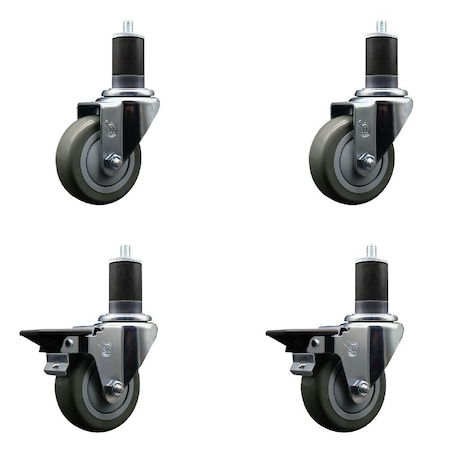 Service Caster 3.5'' Gray Poly Wheel Swivel 1-5/8'' Expanding Stem Caster Set 2 Brakes, 4PK SCC-EX20S3514-PPUB-2-PLB-2-158